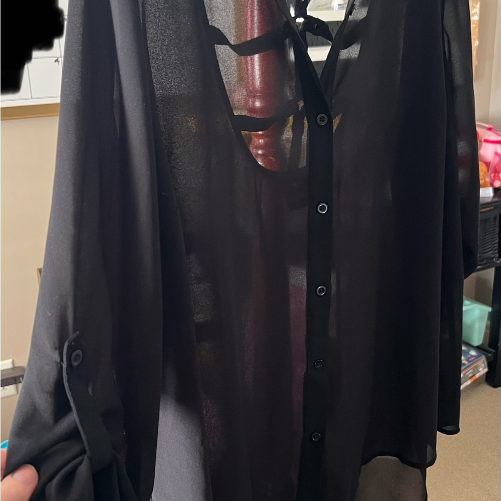 Torrid Black Sheer Casual Button-Down Shirt